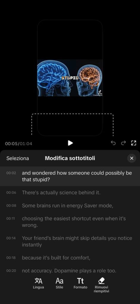 Modifica Sottotitoli Tiktok