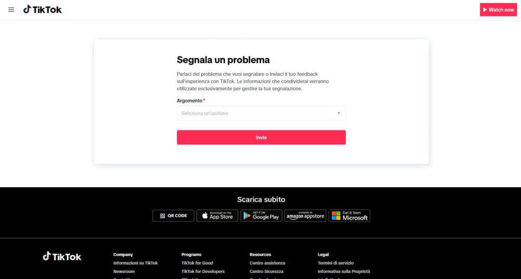 Segnala un Problema su Tiktok