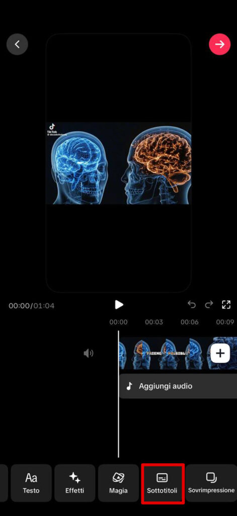 come mettere i sottotitoli automatici su TikTok in automatico - Tocca Sottotitoli Captions → Genera